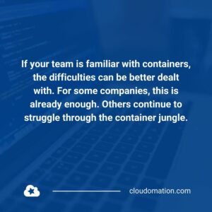 A visual that says: If your team is familiar with containers, the difficulties can be better dealt with. For some companies, this is already enough. Others continue to struggle through the container jungle.